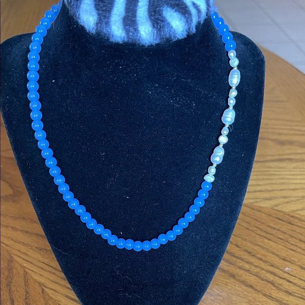 Elegant Blue and White Beaded Necklace
